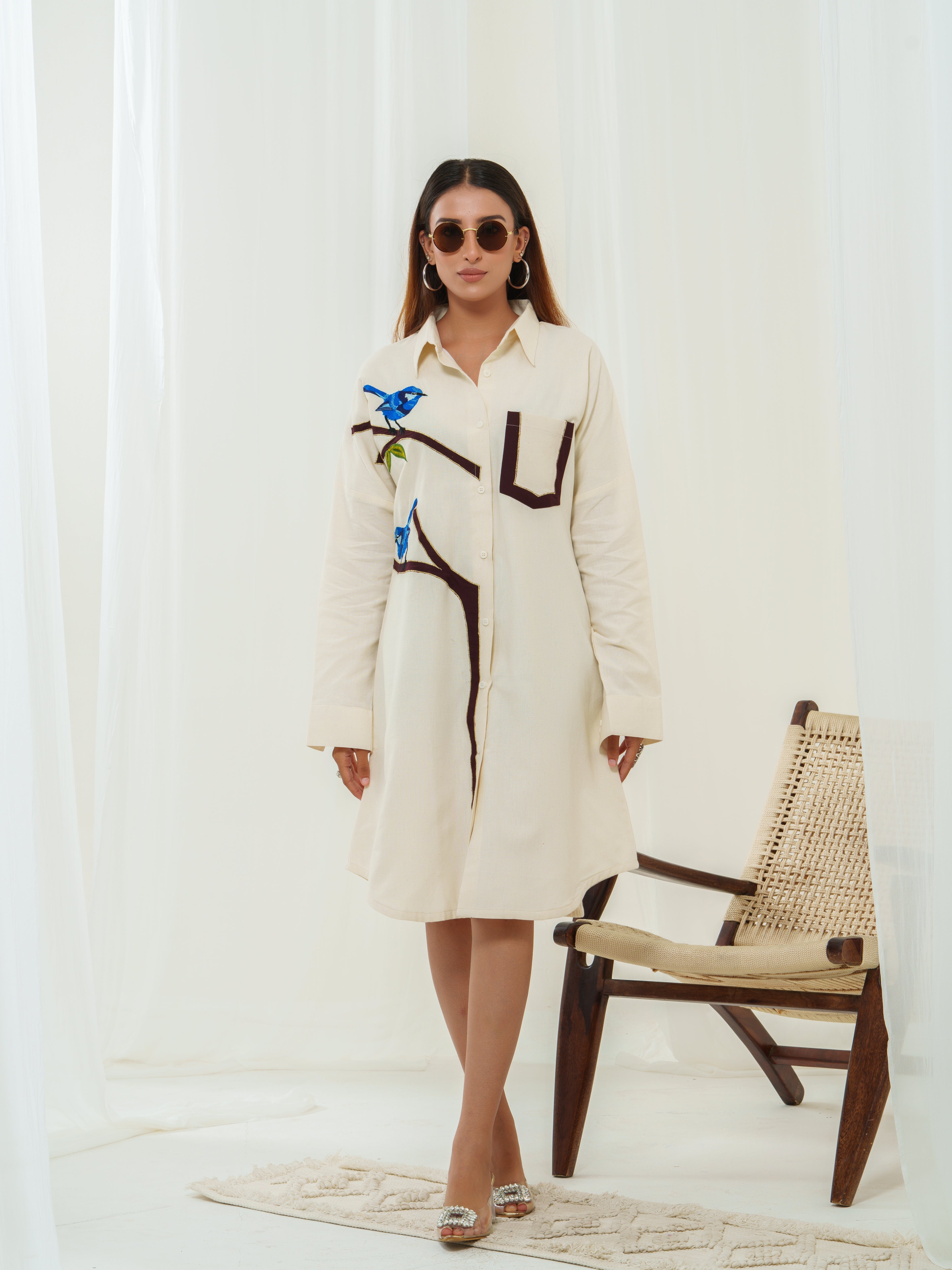 Handloom birdie bough shirt dress